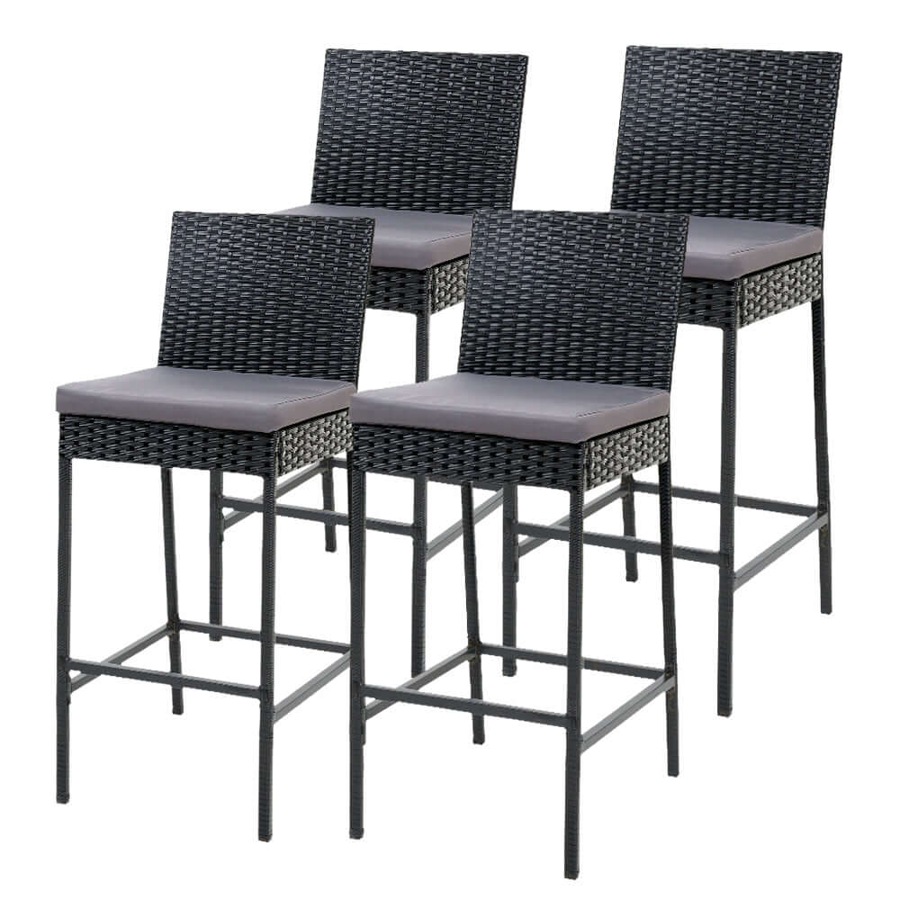 Gardeon 4-piece outdoor bar stools in stylish black rattan, perfect for patio or poolside dining.