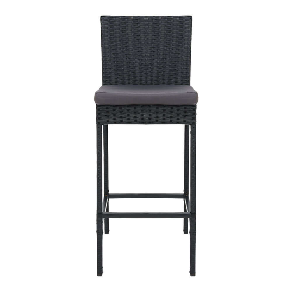 Gardeon 4-piece outdoor bar stool with grey cushion, stylish rattan furniture for patio and poolside, affordable quality seating.