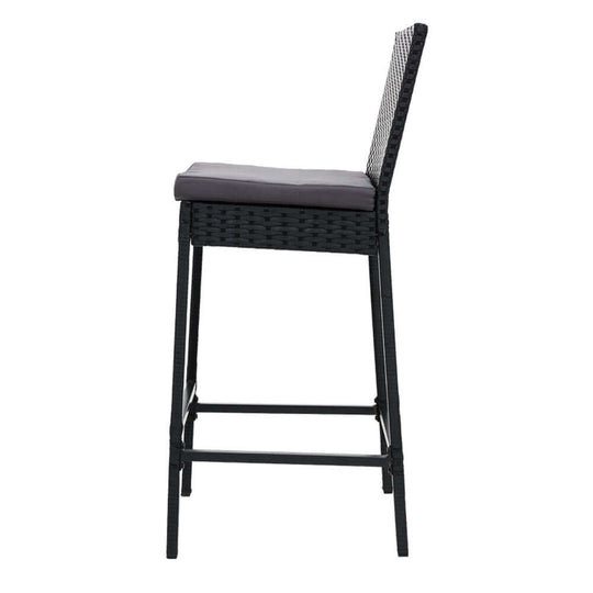 Gardeon outdoor bar stool with UV-resistant rattan, powder-coated steel frame, affordable and stylish for patio or poolside.