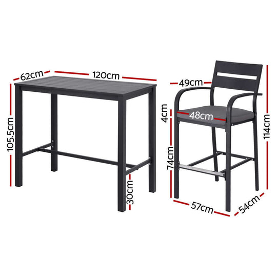 Dimensions of Gardeon Outdoor Bar Set: 5-piece patio dining table and chairs, stylish aluminum furniture for outdoor use.