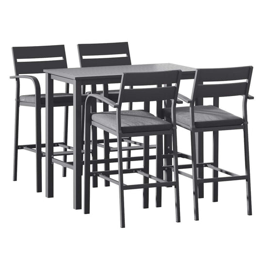 Gardeon 5-Piece Outdoor Bar Set featuring four aluminum chairs and a matching table, perfect for stylish patio dining.