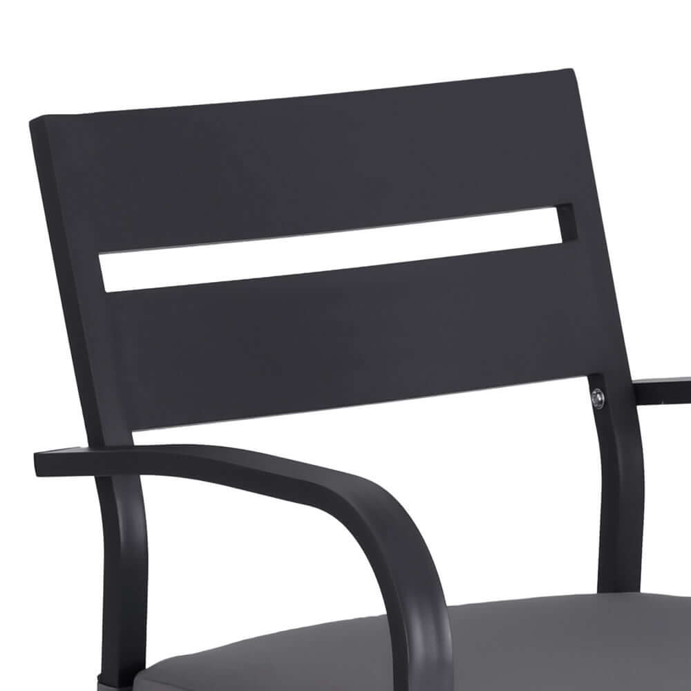 Close-up of Gardeon outdoor bar chair with aluminum frame and sleek backrest design for stylish outdoor seating.