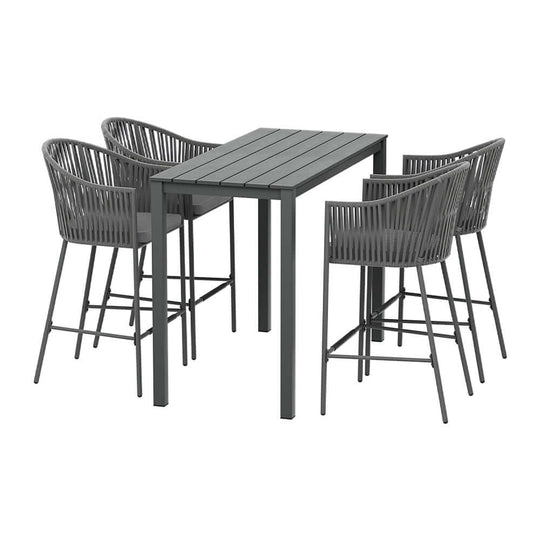 Gardeon 5-Piece Outdoor Bar Set with rope chairs and a table, perfect for affordable patio dining.