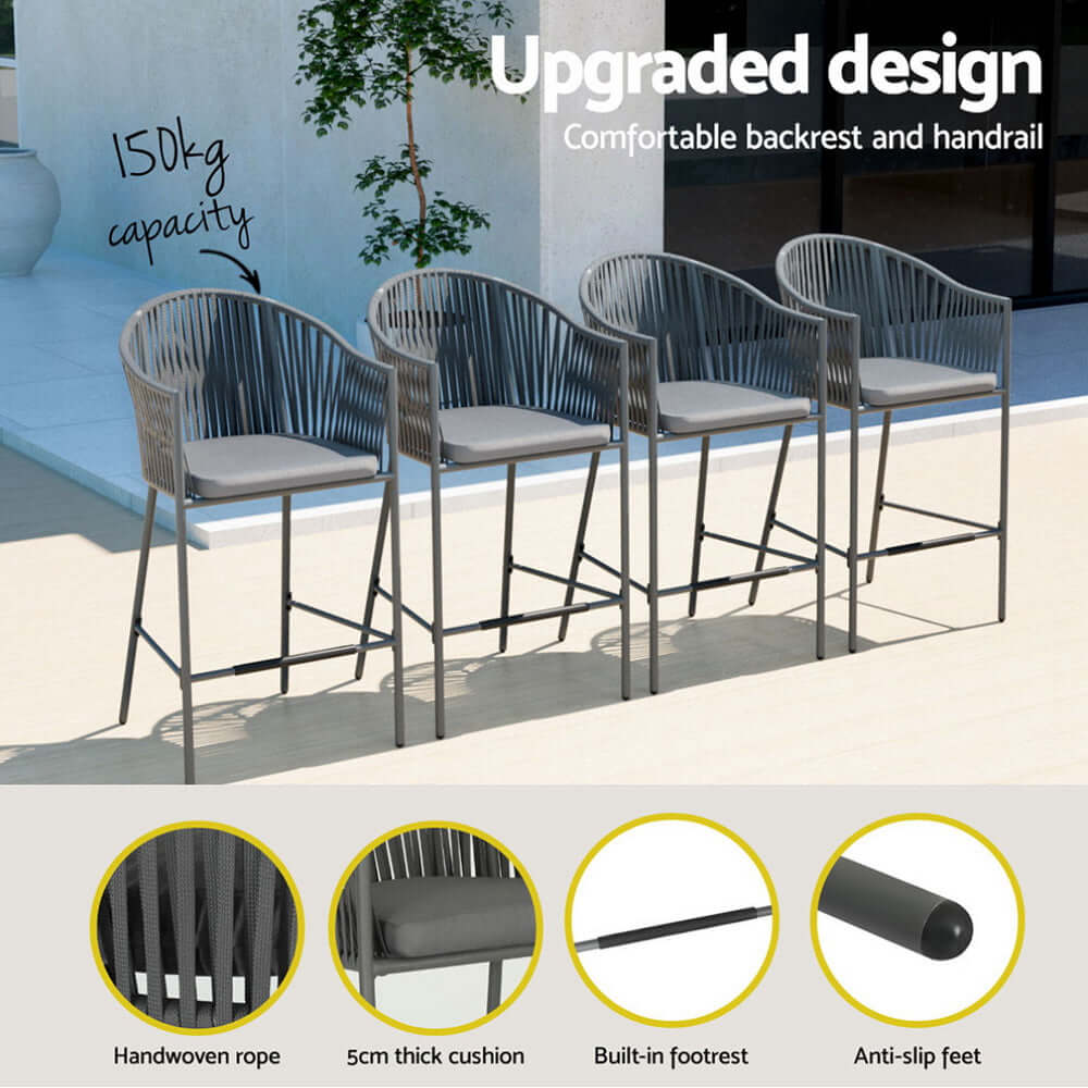 Gardeon upgraded outdoor bar chairs with comfortable backrest, handrail, and anti-slip feet, perfect for quality outdoor dining.