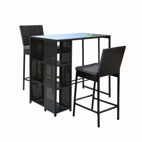 Gardeon 3-piece outdoor bar set with wicker table and stools, ideal for stylish and affordable outdoor dining.