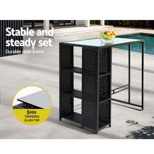 Gardeon outdoor bar table with durable steel frame and tempered glass top, perfect for chic patio dining.