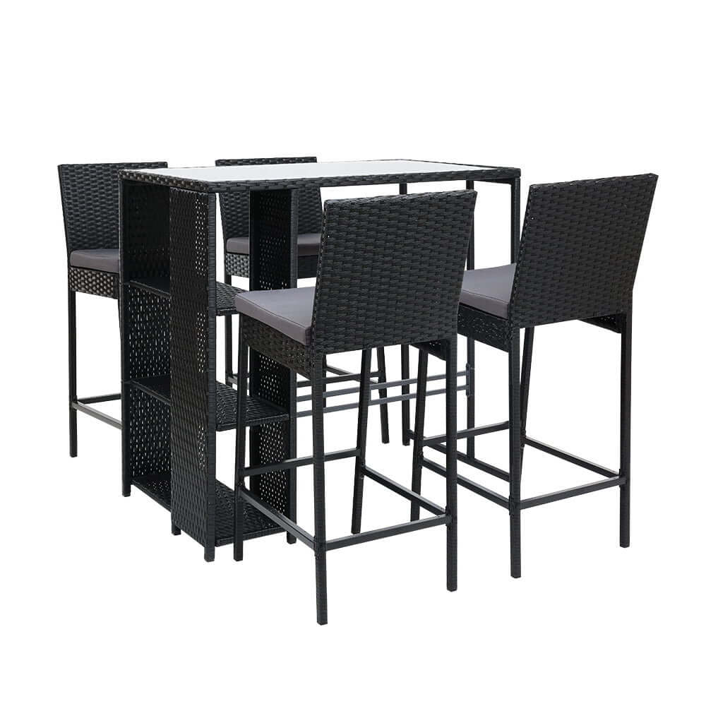 Gardeon 5-piece outdoor bar set with wicker table and stools, stylish and affordable patio furniture for your backyard.