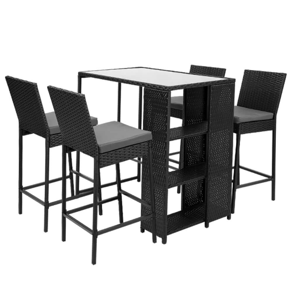 Gardeon 5-piece outdoor bar set with wicker table and stools, perfect for affordable luxury in your backyard or patio.