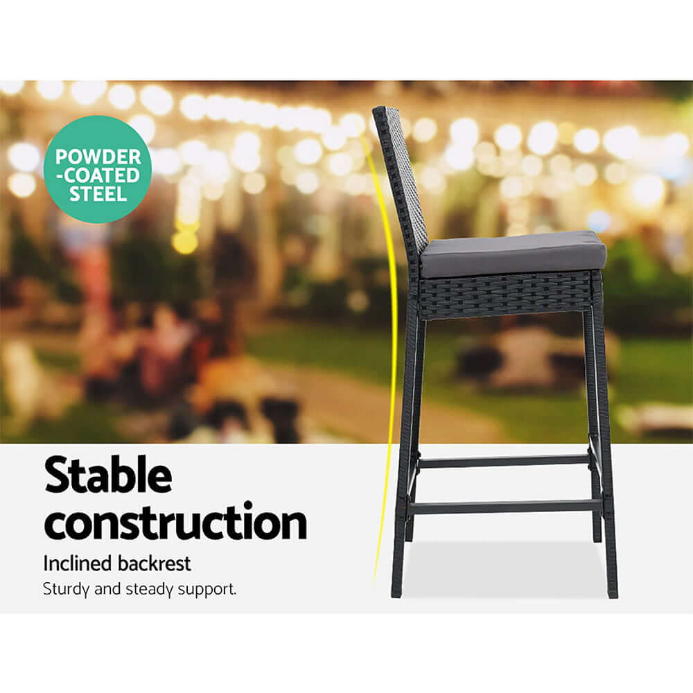 Gardeon bar stool with inclined backrest, powder-coated steel for sturdy support, perfect for outdoor dining.