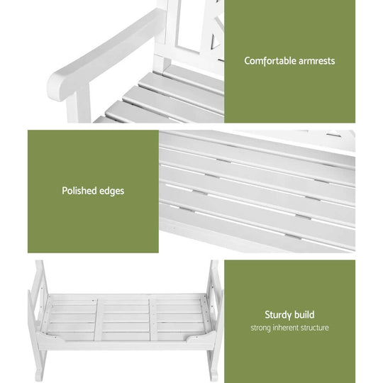 Gardeon garden bench features comfortable armrests, polished edges, and a sturdy build for quality outdoor furniture.