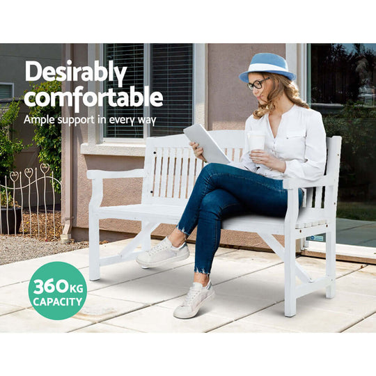 Gardeon 5FT White Wooden Garden Bench, 360kg capacity, comfortably seating three for DIY outdoor relaxation.