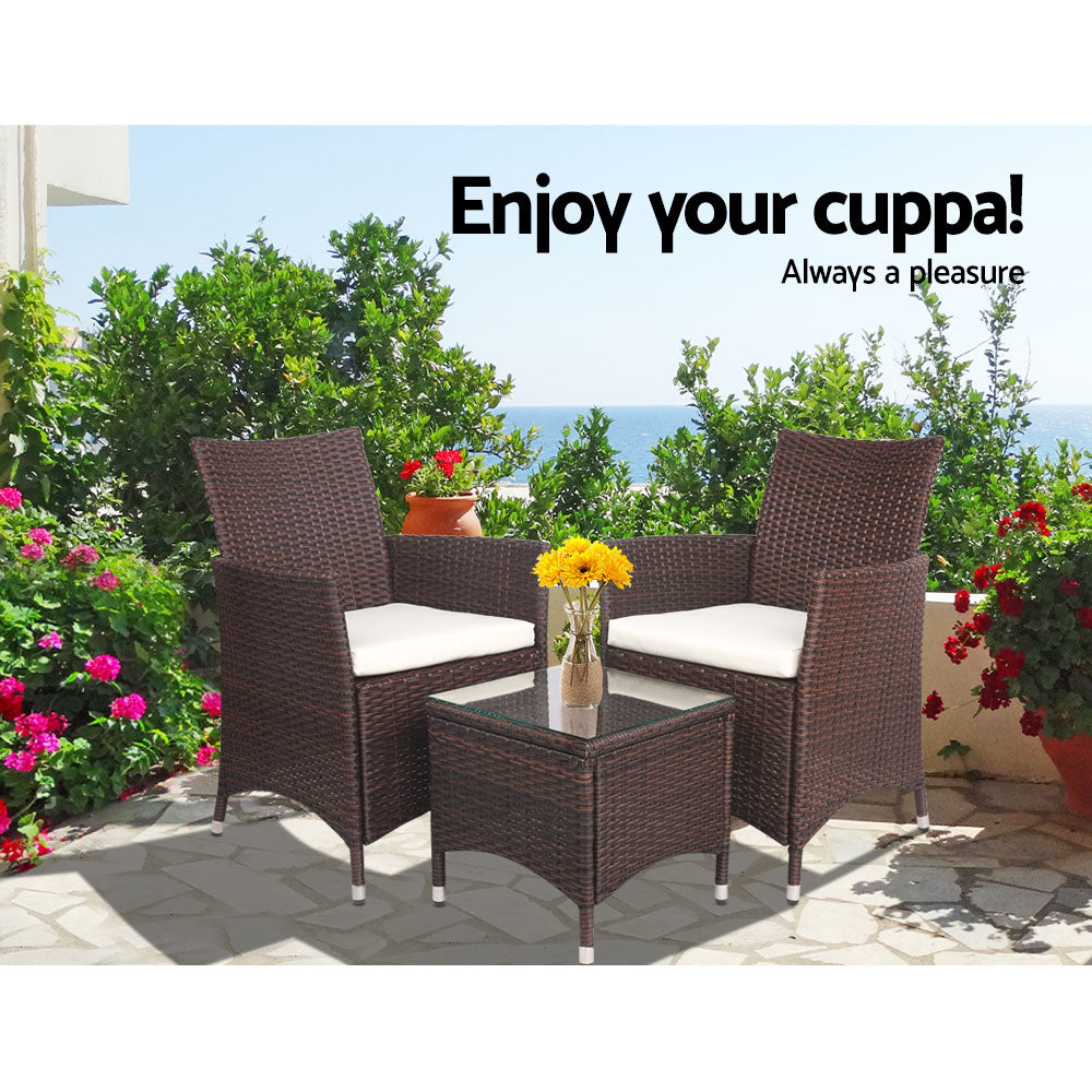 DSZ Product, feed-cond-new, feed-sl-DSZ Freight Payable, newGardeon 3Pc Outdoor Bistro Set Patio Furniture Wicker Setting Chairs Table Cushion Brown - Premium Furniture > Outdoor > Outdoor Chairs from Gardeon ! Shop Online Buy Now at S & D's Value Store Family Business Best Customer ServiceDSZ Product, feed-cond-new, feed-sl-DSZ Freight Payable, new