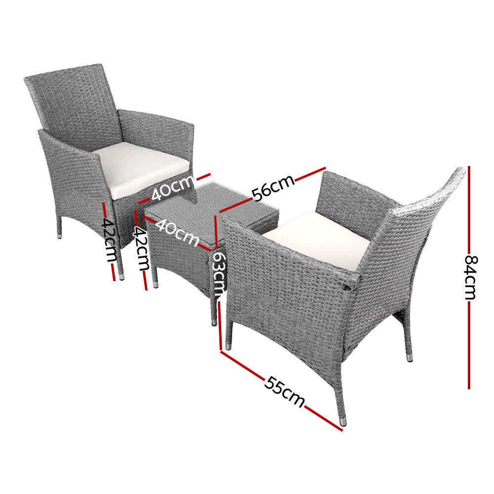 DSZ Product, feed-cond-new, feed-sl-DSZ Freight Payable, newGardeon 3Pc Outdoor Bistro Set Patio Furniture Wicker Setting Chairs Table Cushion Grey - Premium Furniture > Outdoor > Outdoor Chairs from Gardeon ! Shop Online Buy Now at S & D's Value Store Family Business Best Customer ServiceDSZ Product, feed-cond-new, feed-sl-DSZ Freight Payable, new