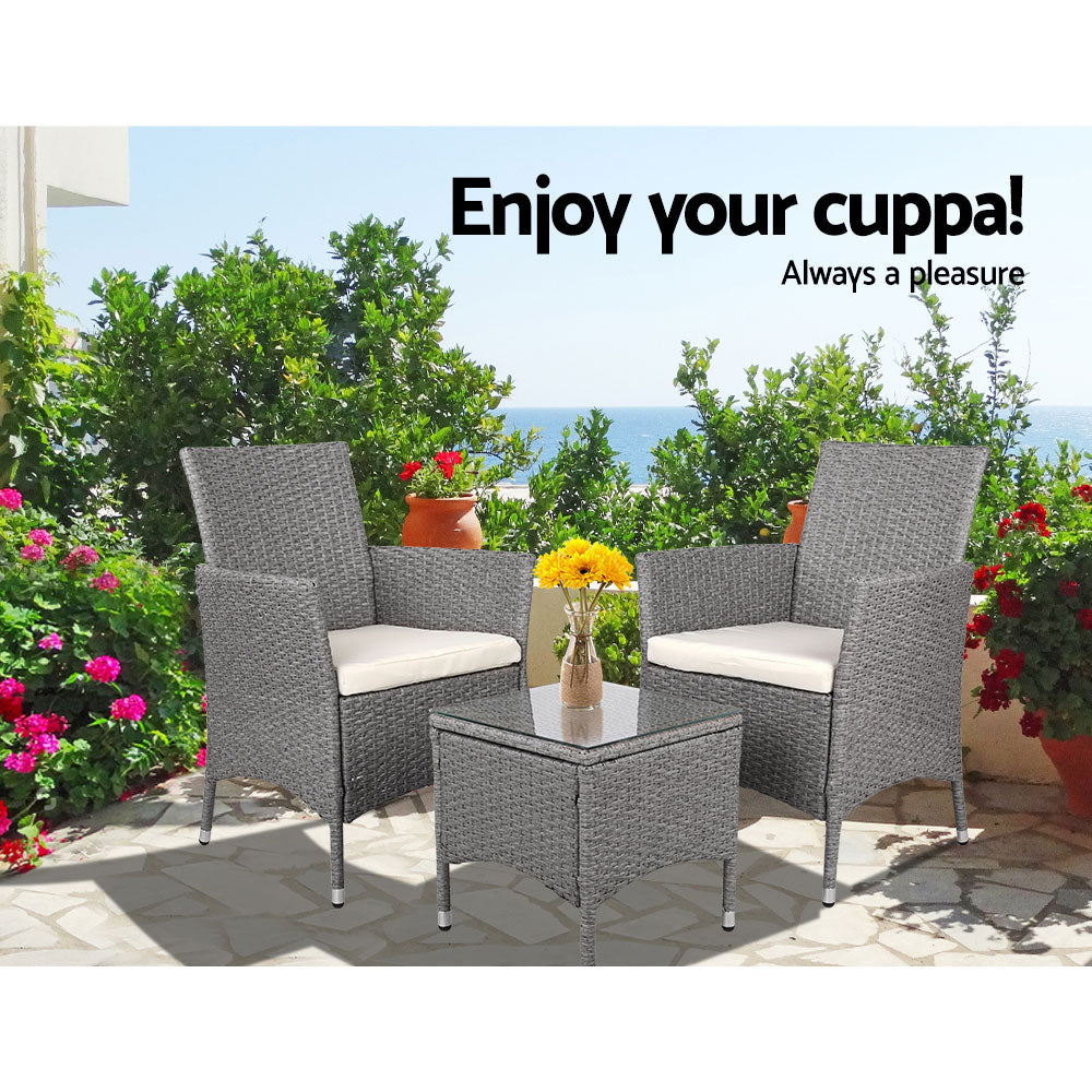 DSZ Product, feed-cond-new, feed-sl-DSZ Freight Payable, newGardeon 3Pc Outdoor Bistro Set Patio Furniture Wicker Setting Chairs Table Cushion Grey - Premium Furniture > Outdoor > Outdoor Chairs from Gardeon ! Shop Online Buy Now at S & D's Value Store Family Business Best Customer ServiceDSZ Product, feed-cond-new, feed-sl-DSZ Freight Payable, new