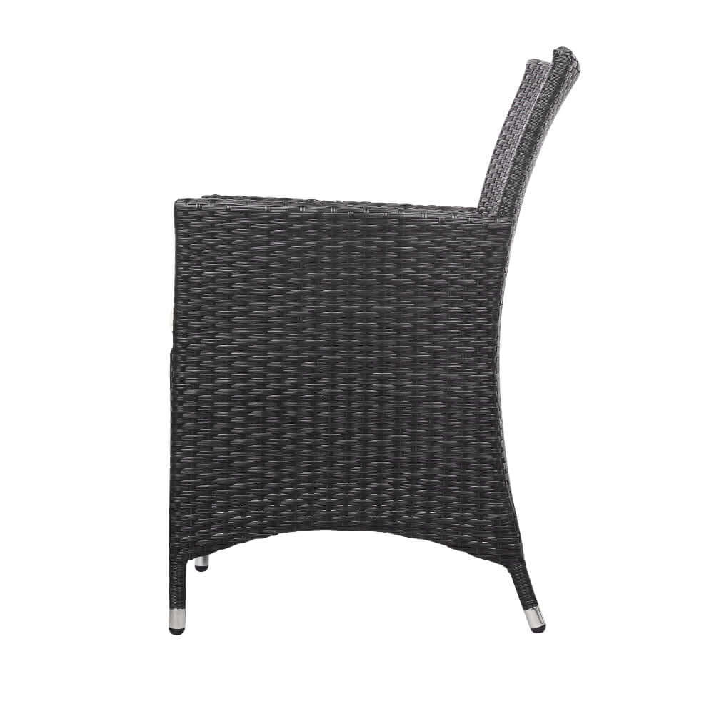 Side view of Gardeon black wicker outdoor chair showcasing quality craftsmanship and stylish design.