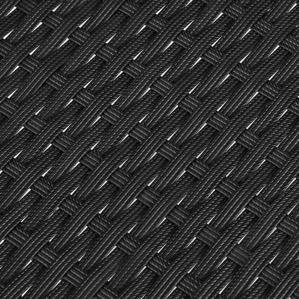 Close-up of black woven PE wicker material, showcasing the quality and durability for outdoor furniture.