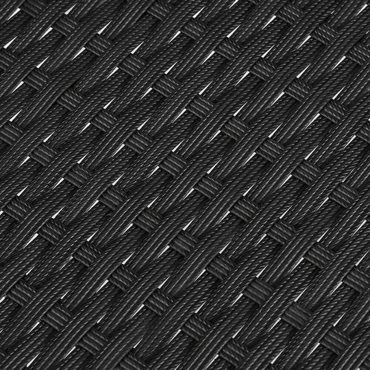 Close-up of black woven PE wicker material, showcasing the quality and durability for outdoor furniture.