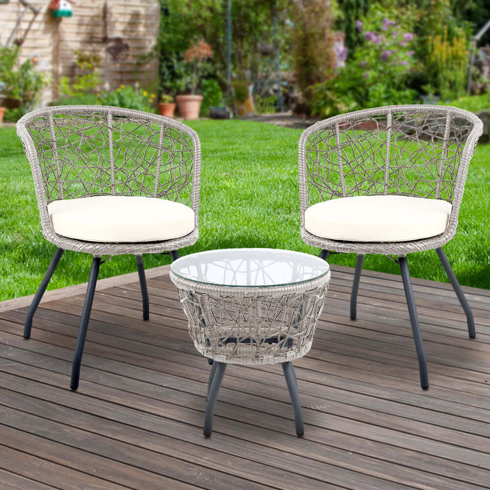 Affordable Gardeon 3PC Rattan Bistro Set with Cushion for Comfort, Perfect for Outdoor Patio and Garden