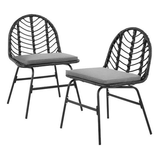 Gardeon 2x Outdoor Chairs in black wicker, stylish and durable for patio, DIY affordable, quality lounge furniture.