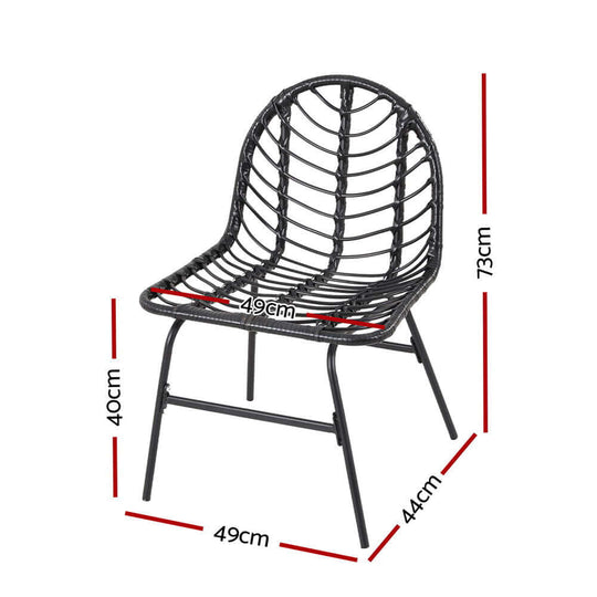 Gardeon black outdoor chair dimensions 49x40x73cm, stylish and practical wicker patio furniture.