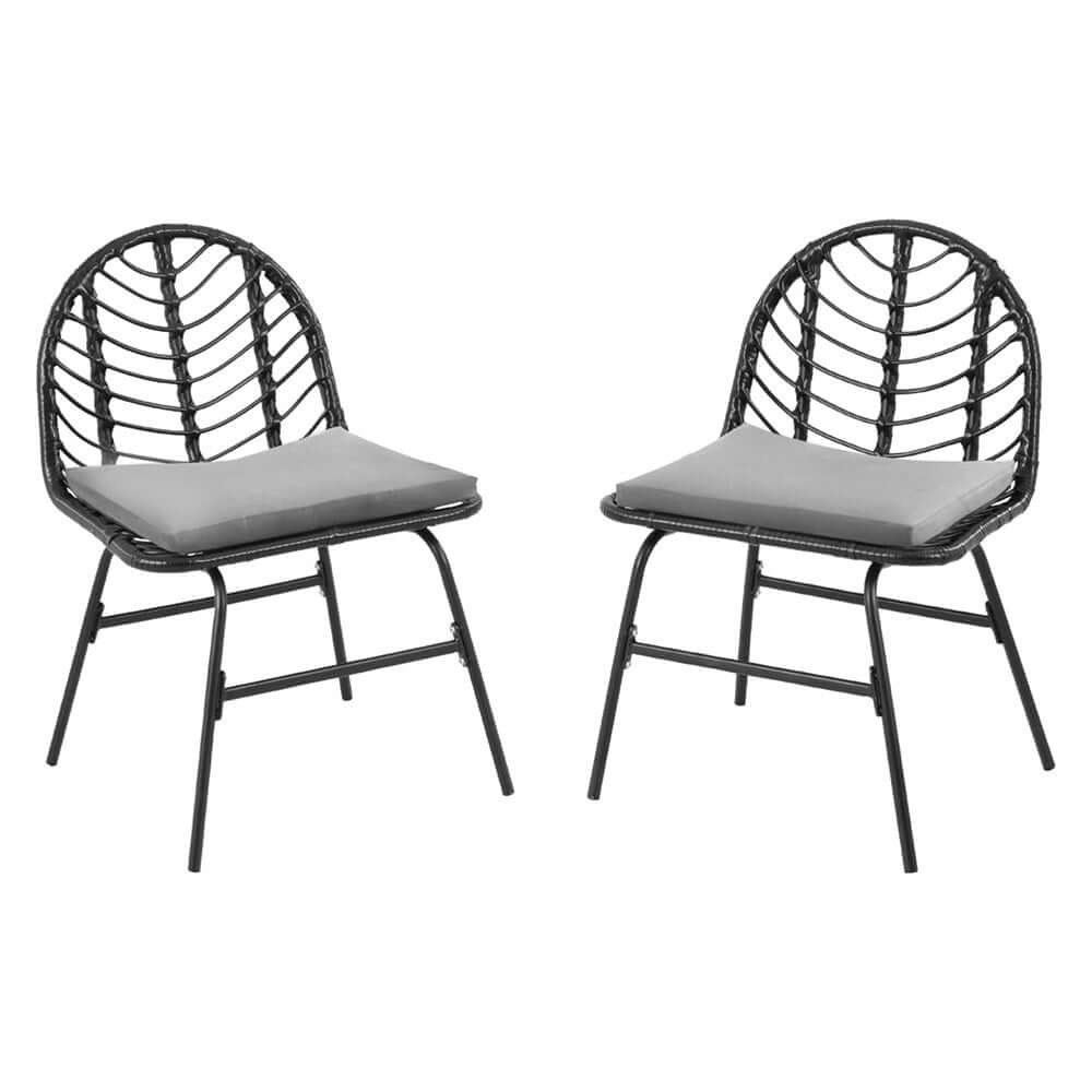 Gardeon 2x Outdoor Chairs with grey cushions, stylish wicker design, ideal for patio and outdoor dining.