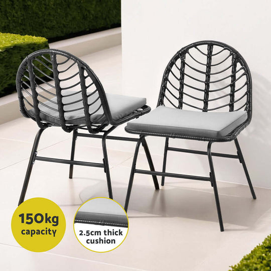 Gardeon black outdoor dining chairs set with cushions, 150kg capacity, stylish and affordable patio furniture.