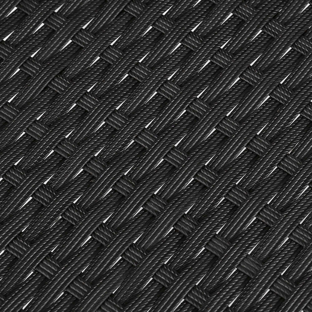 Close-up of black rattan weave material, perfect for stylish outdoor furniture.