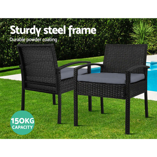 Sturdy Gardeon wicker chairs with steel frame, ideal for outdoor use, 150kg capacity, perfect for affordable patio furniture.