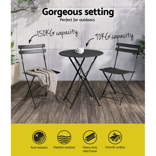 DSZ Product, feed-cond-new, feed-sl-DSZ Freight Payable, newGardeon 3Pc Outdoor Bistro Set Steel Table And Chairs Patio Furniture Black - Premium Furniture > Outdoor > Outdoor Chairs from Gardeon ! Shop Online Buy Now at S & D's Value Store Family Business Best Customer ServiceDSZ Product, feed-cond-new, feed-sl-DSZ Freight Payable, new