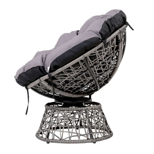 Gardeon Papasan Chair with grey cushion, stylish indoor/outdoor wicker lounge setting, affordable and quality garden furniture.