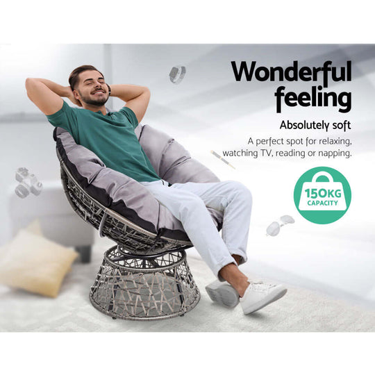 Gardeon Papasan Chair with thick padding, perfect for relaxing, reading, and watching TV indoors or outdoors.