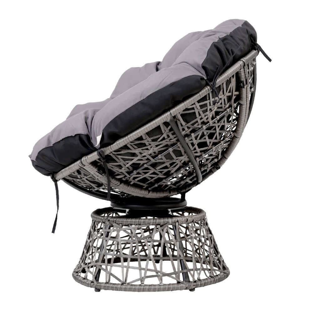 Gardeon outdoor lounge setting featuring affordable wicker Papasan chair with plush grey padding and stylish design.