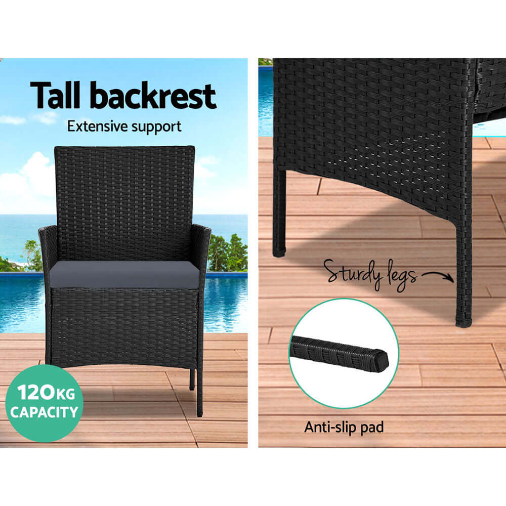 Gardeon outdoor chair with tall backrest, sturdy legs, and anti-slip pads, offering 120kg capacity for luxurious patio comfort.