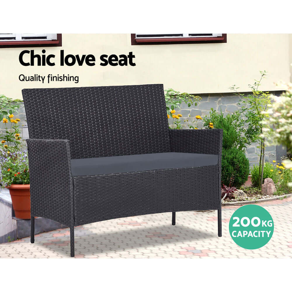 Gardeon chic love seat made of quality wicker, stylish design, 200kg capacity, perfect for affordable outdoor furniture.