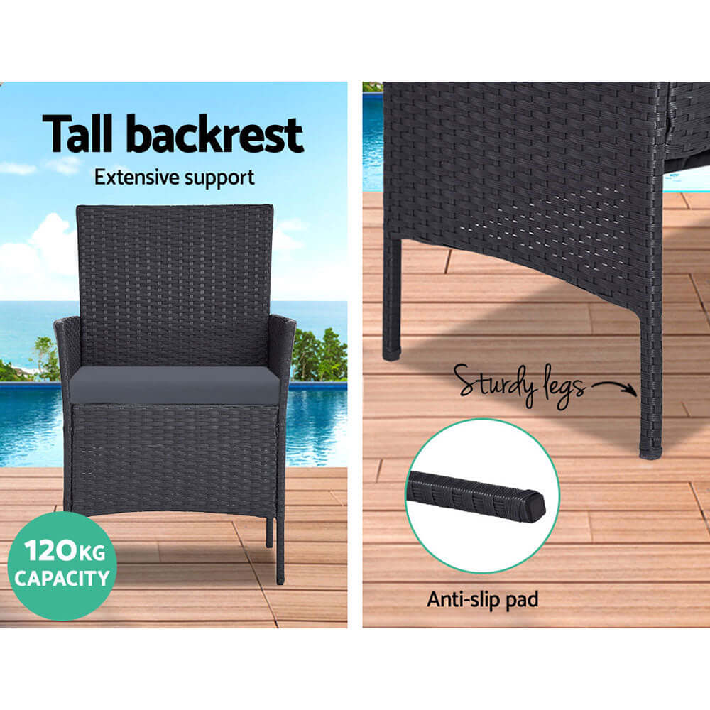 Gardeon outdoor chair with tall backrest, 120kg capacity, sturdy legs, and anti-slip pads for safety and comfort.