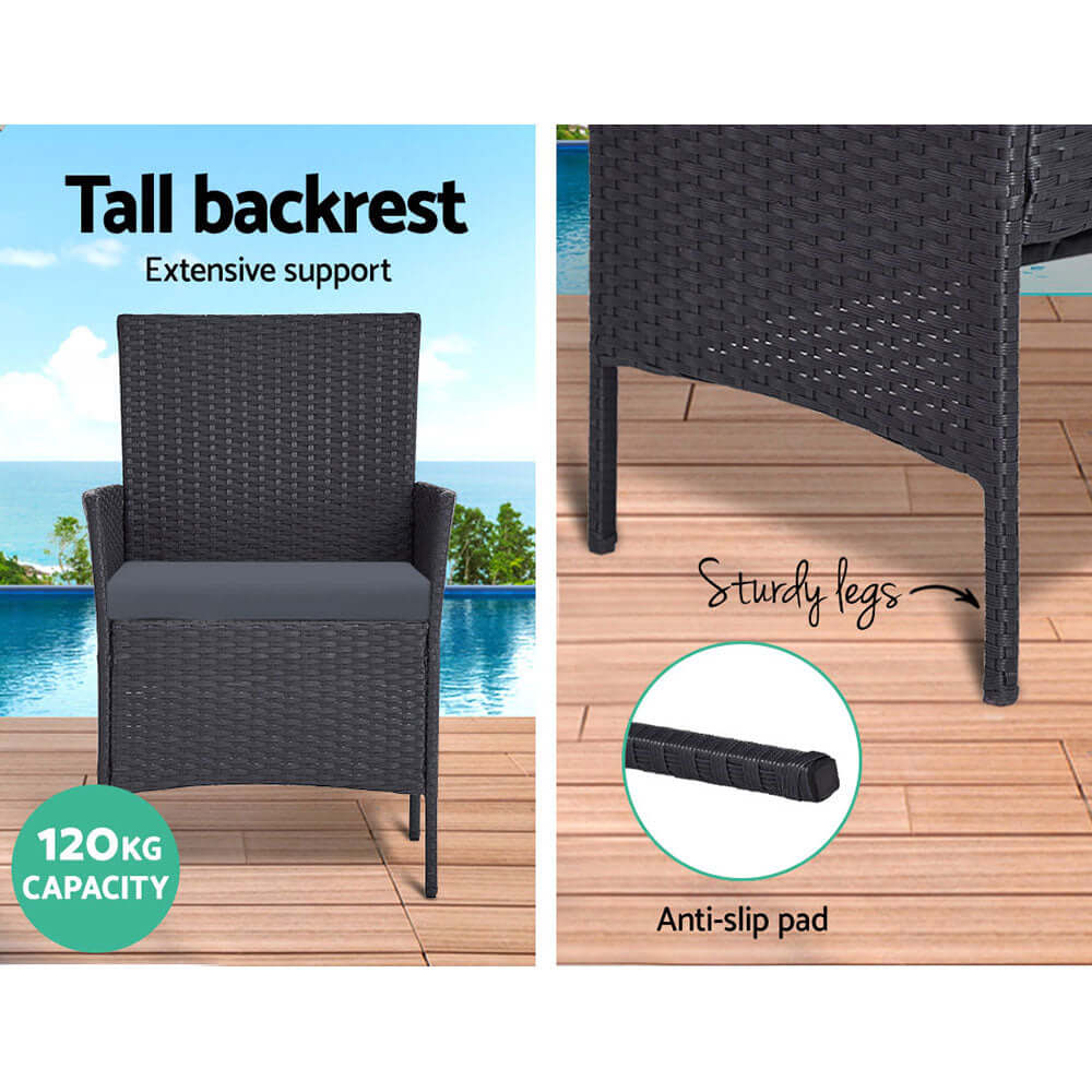 Gardeon outdoor chair with tall backrest, sturdy legs, and anti-slip pads, supporting up to 120kg for quality comfort.