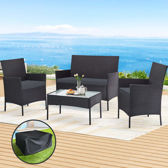 Gardeon 4-seater outdoor sofa set in dark grey with storage cover, perfect for stylish patios or decks.