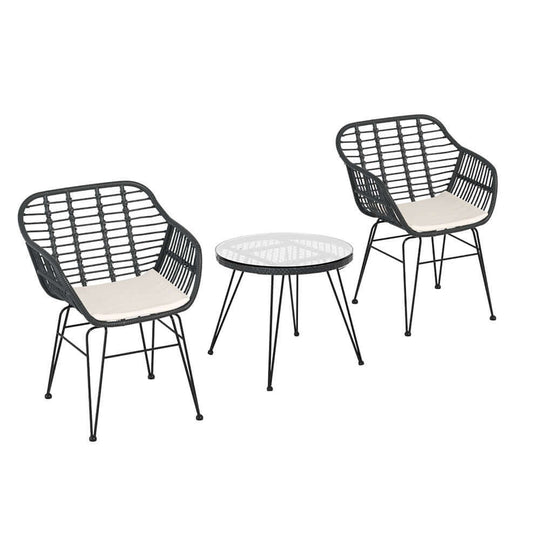 Gardeon 3PC Outdoor Bistro Set featuring wicker chairs and matching table, perfect for affordable luxury patio lounging.