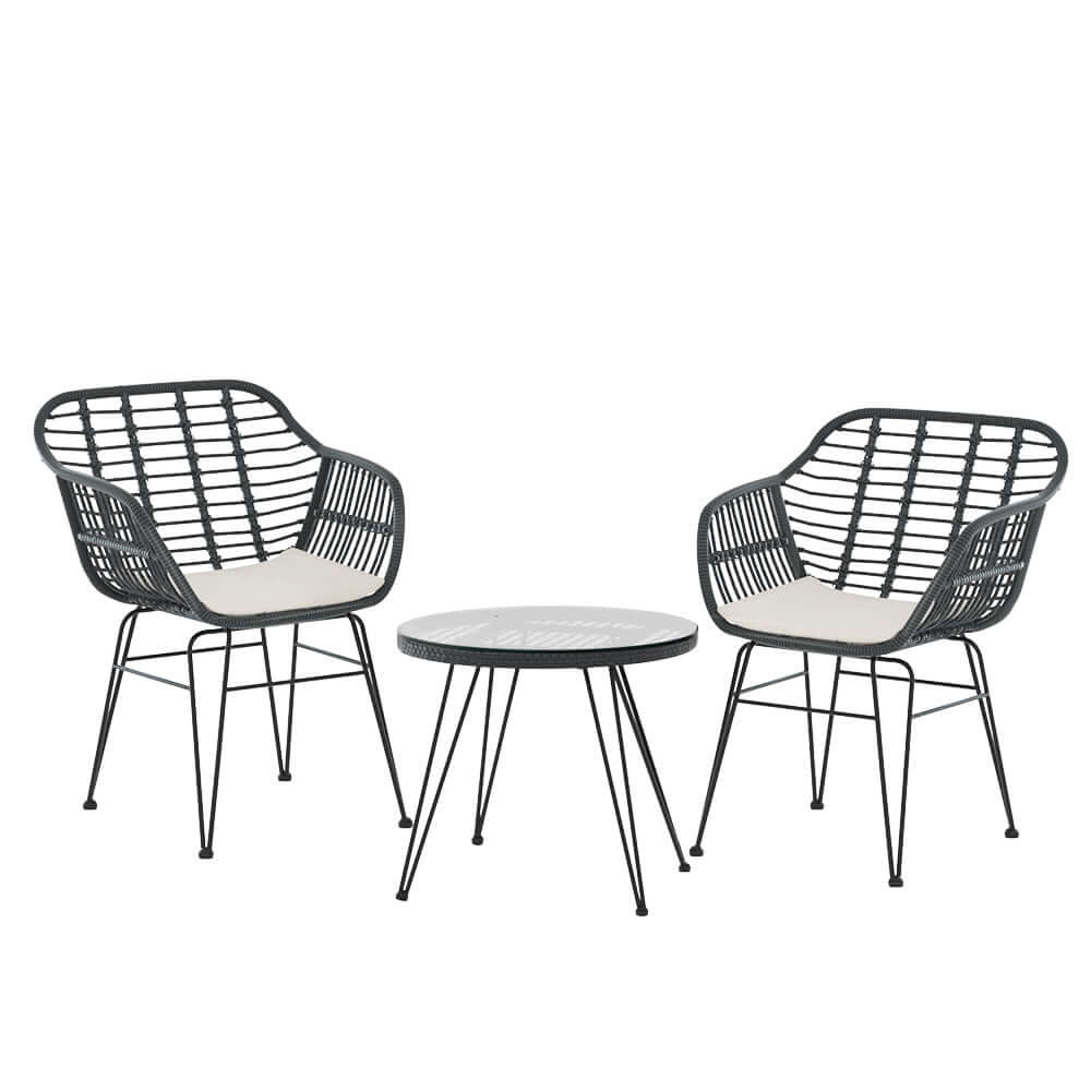 Gardeon 3PC bistro set with 2 wicker chairs and coffee table, perfect for affordable outdoor lounging.