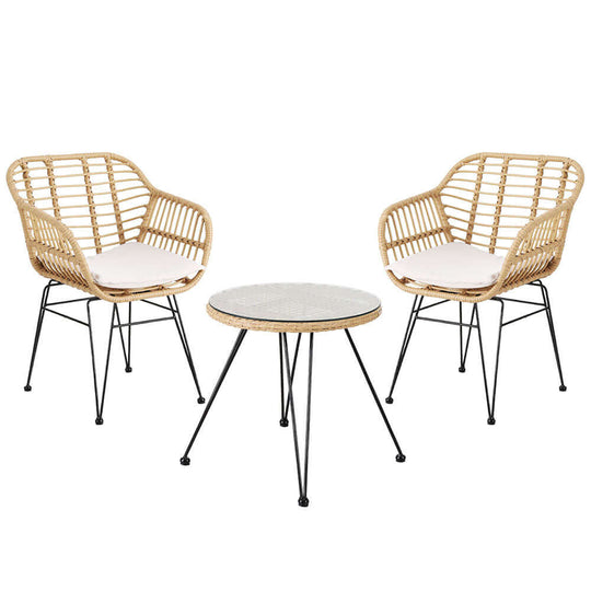 Gardeon affordable 3PC outdoor bistro set with two stylish chairs and a round table, perfect for garden or patio. Quality design.