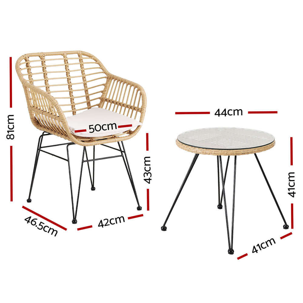 Gardeon 3PC Outdoor Bistro Set with chair and table dimensions; affordable and quality patio furniture in stylish design.