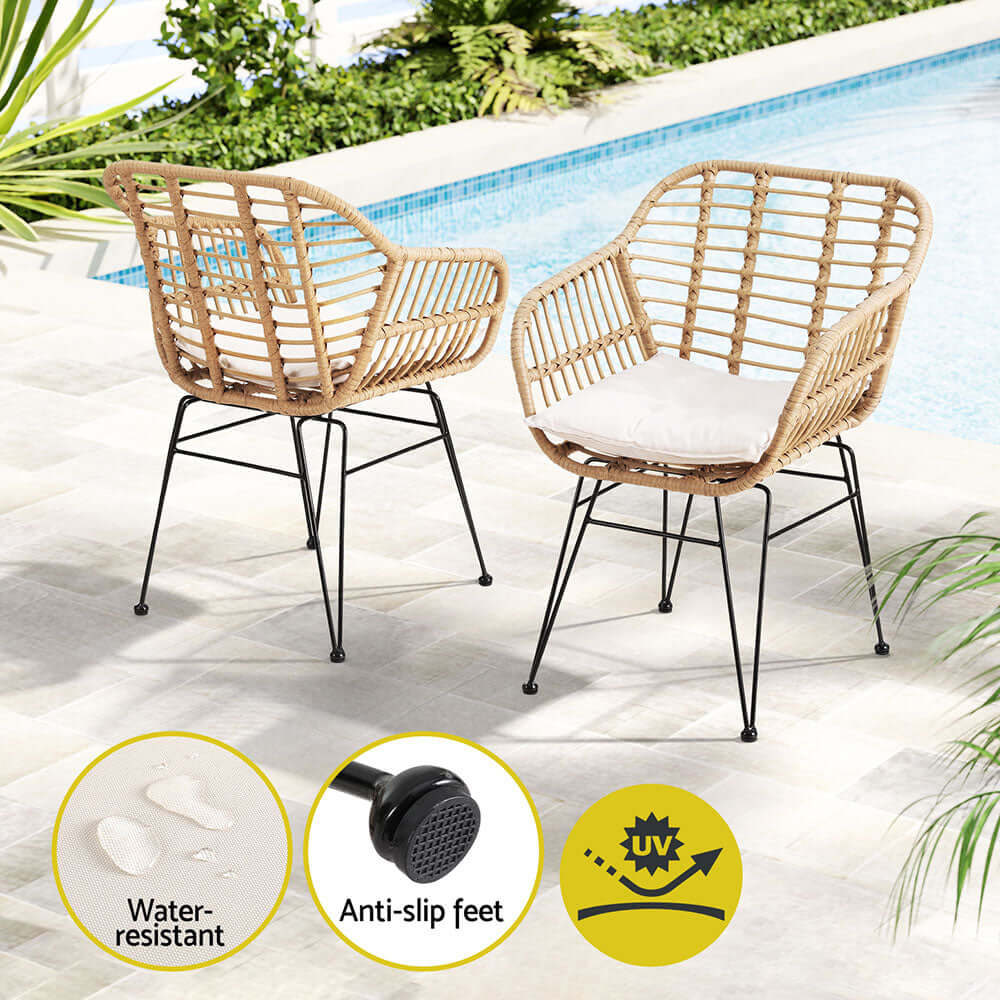 Gardeon outdoor chairs set with water-resistant materials, anti-slip feet, perfect for patio and garden decor.