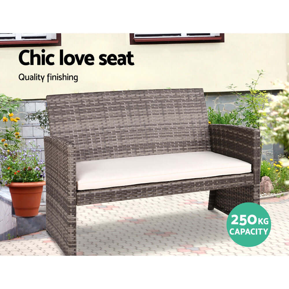 Gardeon chic love seat with quality finishing, designed for outdoor use with a 250kg capacity, ideal for stylish relaxation.