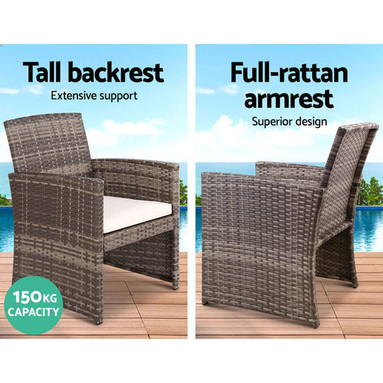 Gardeon outdoor wicker chair with tall backrest and full-rattan armrest supporting 150kg, perfect for stylish garden settings.