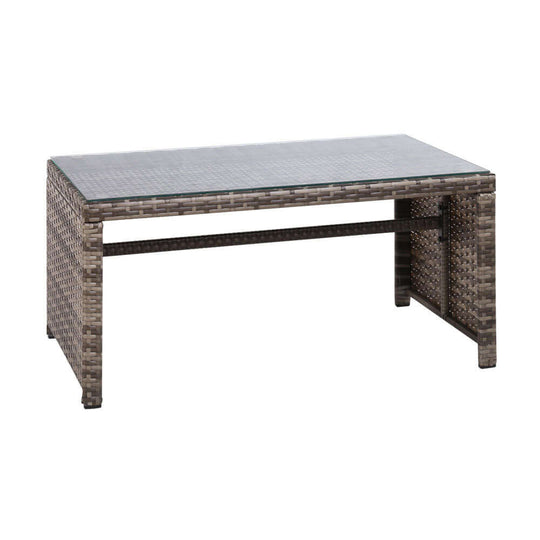 Gardeon outdoor rattan coffee table with glass top, perfect for affordable luxury patio furniture.