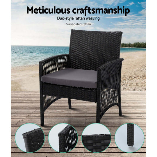 Gardeon wicker chair with duo-style rattan weaving, featuring quality craftsmanship against a beach backdrop.