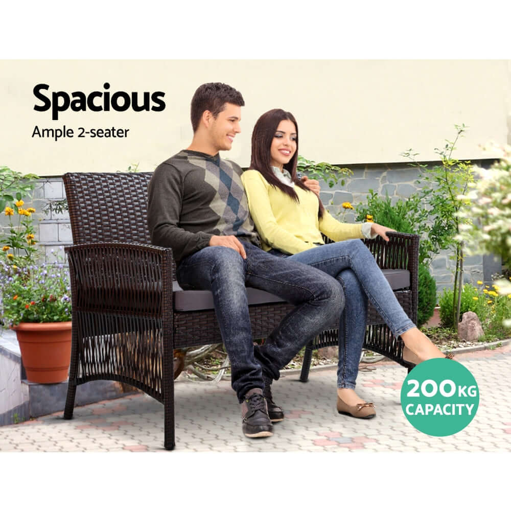 Spacious Gardeon 2-seater outdoor wicker sofa set with 200kg capacity, perfect for affordable garden furniture.