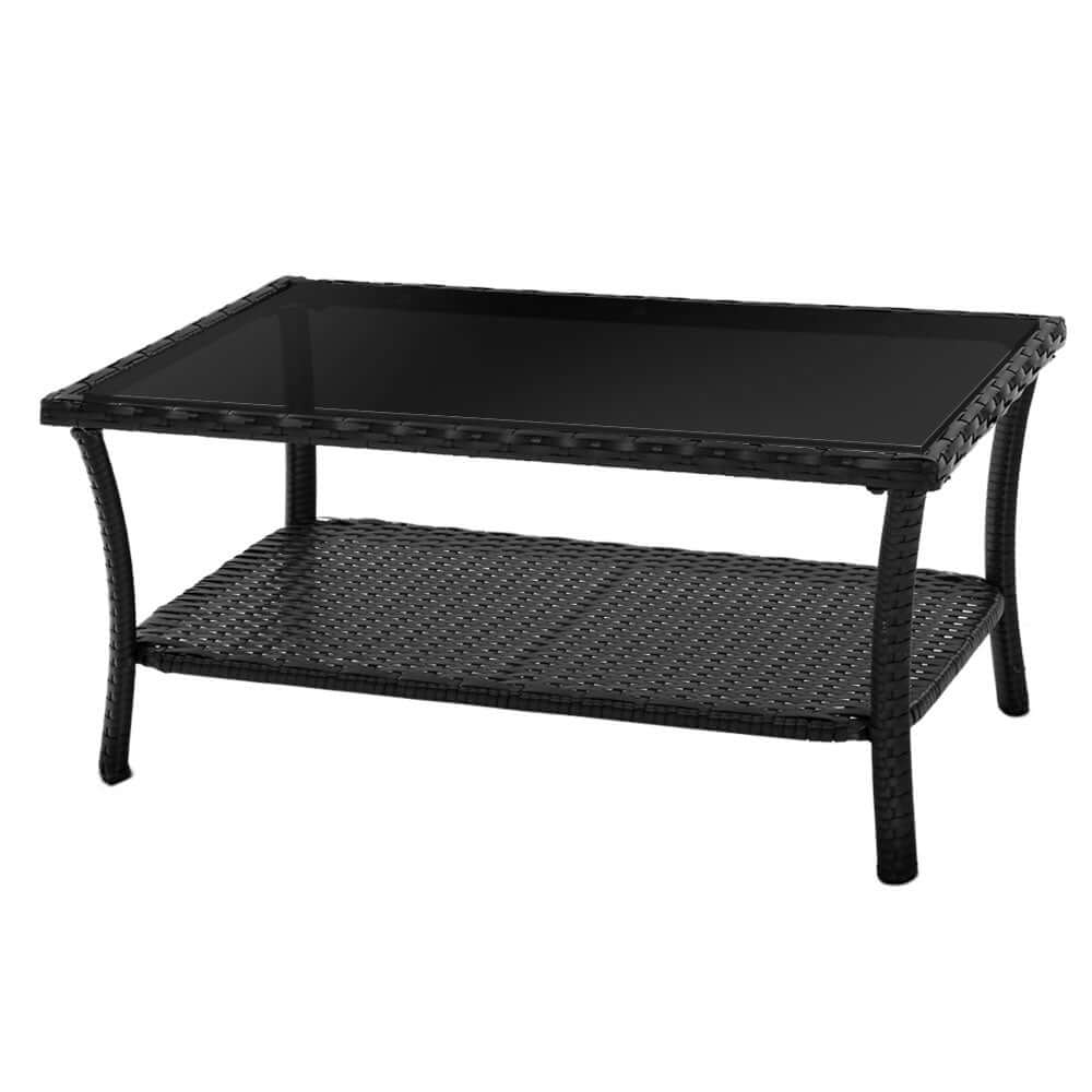 Gardeon black wicker coffee table with tempered glass top, perfect for outdoor or indoor furniture, affordable and stylish.