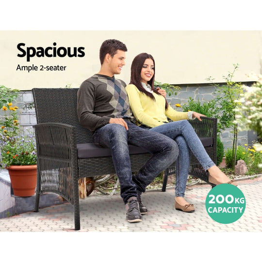 Gardeon 2-seater outdoor wicker sofa set, spacious design, 200kg capacity, ideal for garden use.