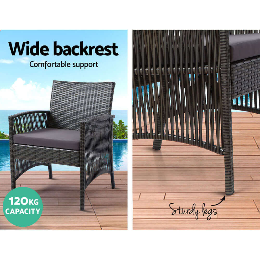 Gardeon wicker chair with wide backrest, sturdy legs, and comfortable support, ideal for stylish outdoor lounging.